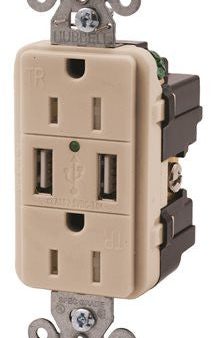 Hubbell Tamper Resistant Usb Charger Duplex Receptacle, 15 Amp, Light Almond Online Sale