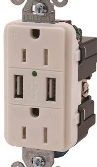 Hubbell Tamper Resistant Usb Charger Duplex Receptacle, 15 Amp, White Sale