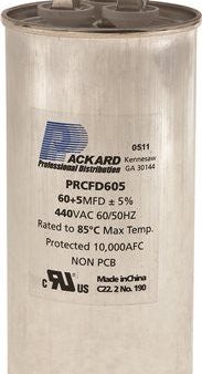 Packard Dual Round Motor Run Capacitor, 60-5 Mfd, 440 Vac Online Sale