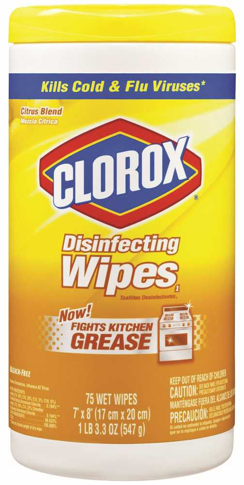 Clorox Disinfecting Wet Wipes, Lemon Scent, 75 Per Container Online