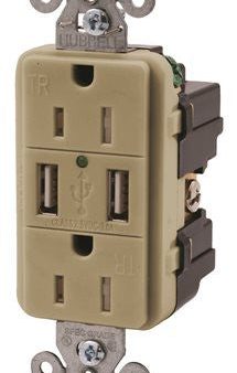 Hubbell Tamper Resistant Usb Charger Duplex Receptacle, 15 Amp, Ivory Online now