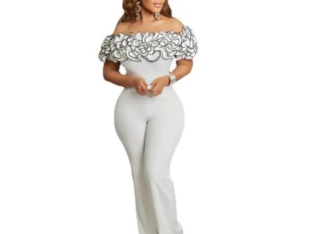 White Elegant Jumpsuits for Women Plus Size African Summer Fashion Wedding Party Clothing Dashiki Ankara Outfits Robe Online Hot Sale