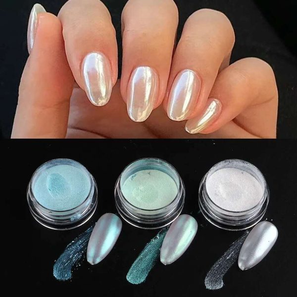 1 Box Aurora Nail Fairy Powder Pigment Pearl White Rubbing on Nail Art Glitter Dust Chrome Manicure Holographic Decorations TRX For Discount