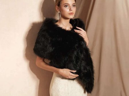 100% Real Pictures Black Party Evening Jacket Wrap Faux Fur Wedding Cape Winter Women Bolero Wrap Winter Shawl Stock on Sale